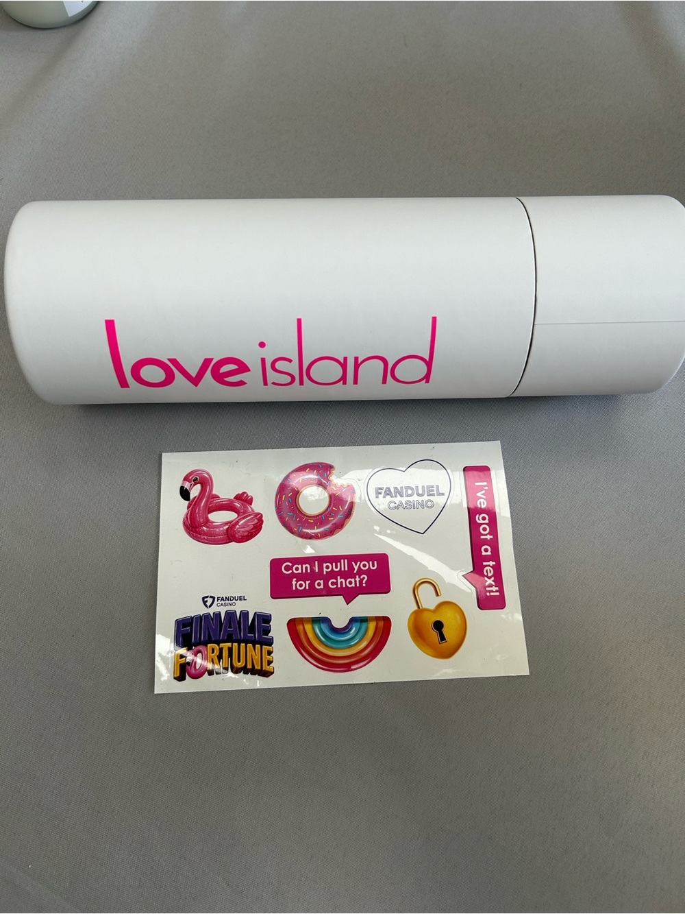 Love Island White Travel Tumbler with Pink Logo